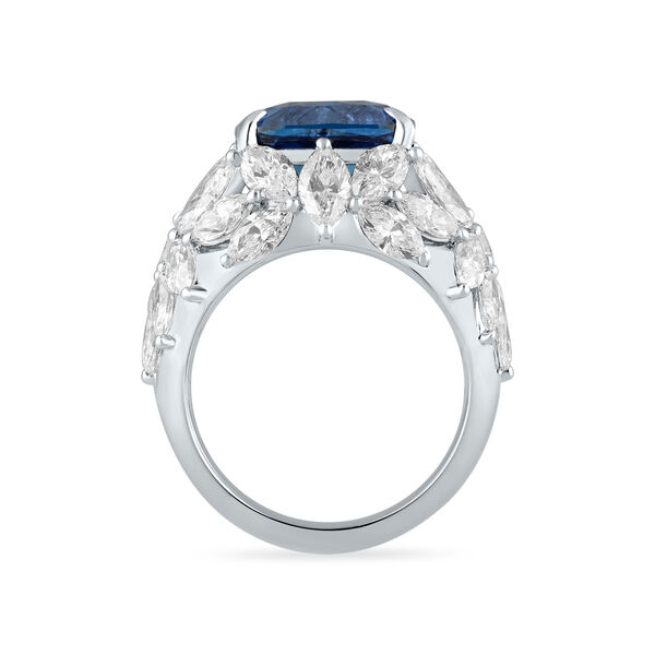 Sapphire Cushion-Cut Ring with Diamonds in White Gold